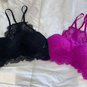 Victoria's Secret Black and Pink Lace Bralette Duo